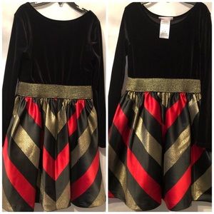 A girls velvet striped dress